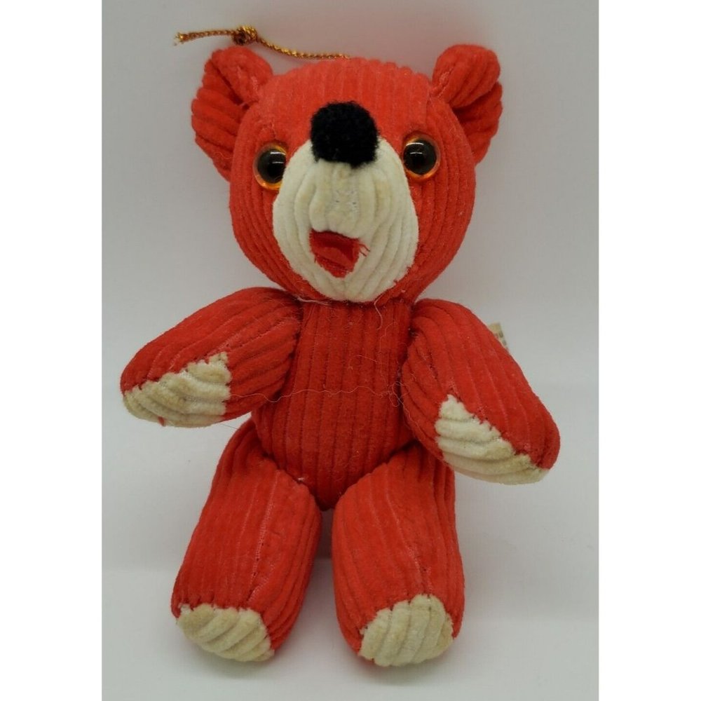 Vintage Red Teddy Bear Jointed 1987 Applause Christmas Ornament 4"
